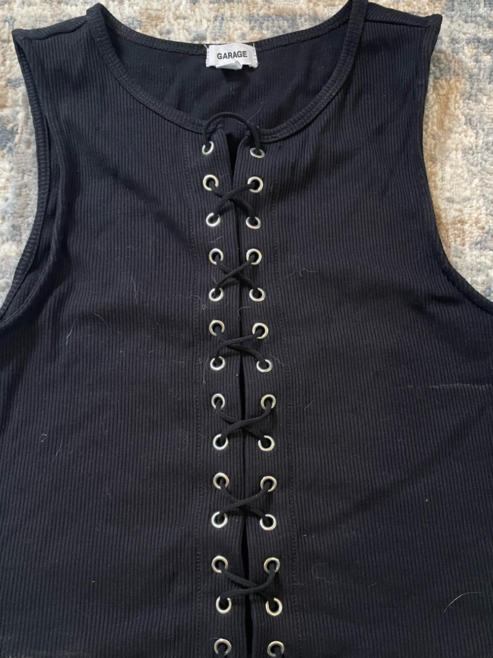 Garage Black Ribbed Lace-Up Tube Camisole